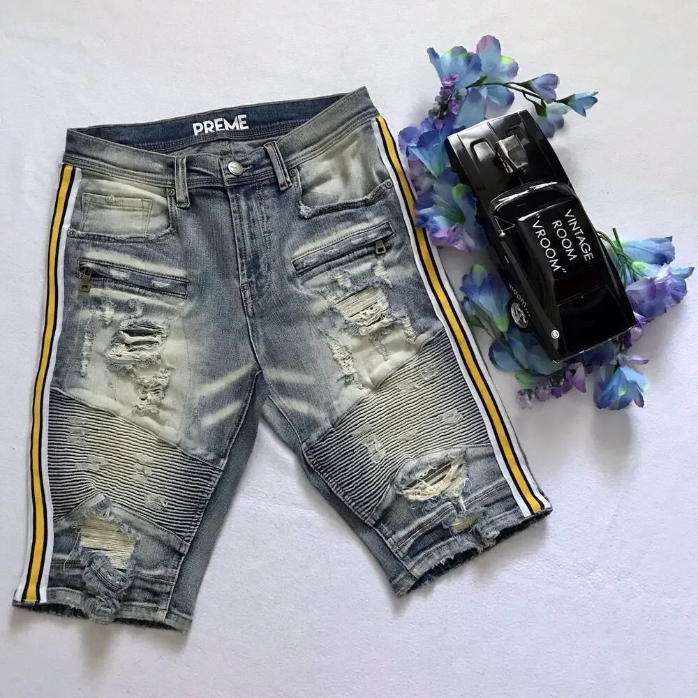 Preme NWOT Distressed Stone Wash Jean Shorts Men W32 *Pls See Description*